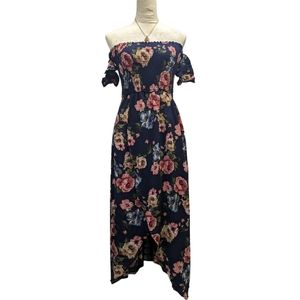 Smocked floral navy blue dress